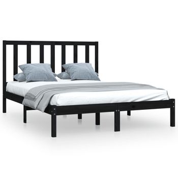 Estructura De Cama De Madera Maciza De Pino Negra 140x190 Cm Vidaxl