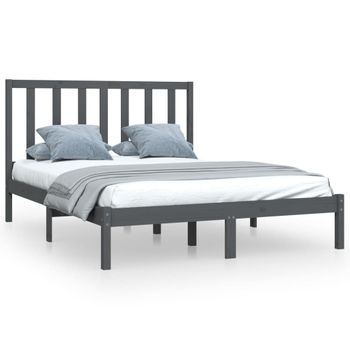 Estructura De Cama De Madera Maciza De Pino Gris 160x200 Cm Vidaxl