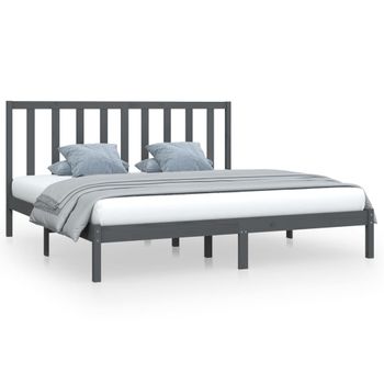 Estructura De Cama De Madera Maciza De Pino Gris 200x200 Cm Vidaxl