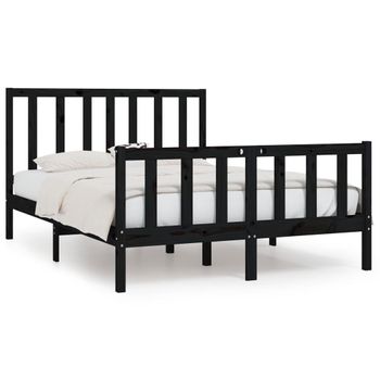 Estructura De Cama Doble Madera Maciza Negra 135x190 Cm Vidaxl