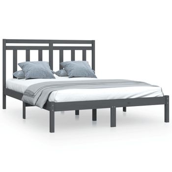 Estructura De Cama De Madera Maciza De Pino Gris 160x200 Cm Vidaxl