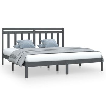 Estructura De Cama De Matrimonio Madera Maciza Gris 180x200 Cm Vidaxl