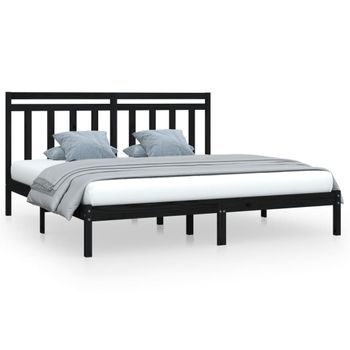 Estructura De Cama Madera Maciza Negro Supe King 180x200 Cm Vidaxl