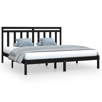 Estructura De Cama De Madera Maciza De Pino Negra 200x200 Cm Vidaxl