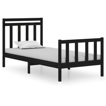 Estructura De Cama Madera Maciza Individual Negra 75x190 Cm Vidaxl