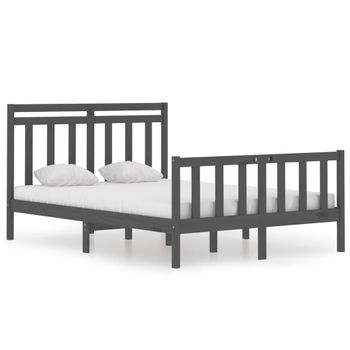 Estructura De Cama Madera Maciza Gris Doble 135x190 Cm Vidaxl