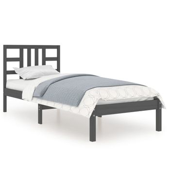 Estructura De Cama Madera Maciza De Pino Gris 90x200 Cm Vidaxl