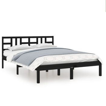 Estructura De Cama De Madera Maciza Negra 140x200 Cm Vidaxl