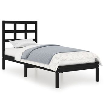 Estructura De Cama Individual Madera Maciza Negra 90x190 Cm Vidaxl