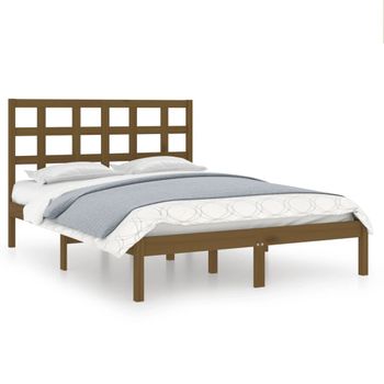 Estructura De Cama Madera Maciza De Pino Marrón Miel 200x200 Cm Vidaxl