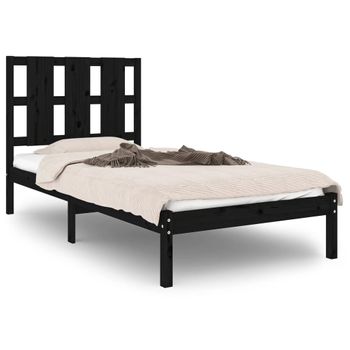 Estructura De Cama Madera Maciza De Pino Negra 100x200 Cm Vidaxl