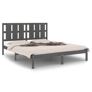 Estructura De Cama De Madera Maciza De Pino Gris 160x200 Cm Vidaxl