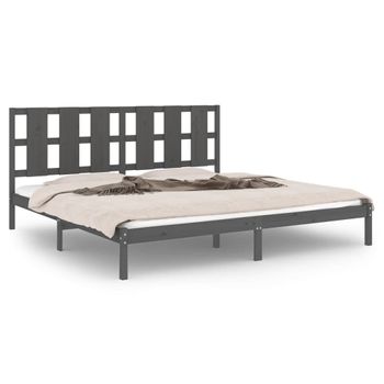 Estructura De Cama De Matrimonio Madera Maciza Gris 180x200 Cm Vidaxl