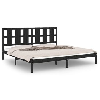 Estructura De Cama Madera Maciza Negro Supe King 180x200 Cm Vidaxl