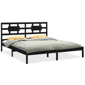 Estructura De Cama Madera Maciza Negro Supe King 180x200 Cm Vidaxl