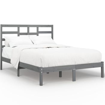 Estructura De Cama Madera Maciza De Pino Gris 120x200 Cm Vidaxl