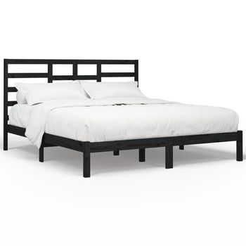 Estructura De Cama Madera Maciza Negro Supe King 180x200 Cm Vidaxl