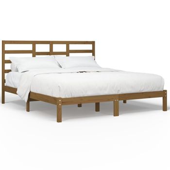 Estructura De Cama Madera Maciza De Pino Marrón Miel 200x200 Cm Vidaxl