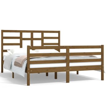 Estructura De Cama Madera Maciza King Marrón Miel 150x200 Cm Vidaxl