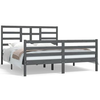 Estructura De Cama De Madera Maciza De Pino Gris 160x200 Cm Vidaxl