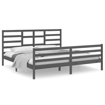 Estructura De Cama De Madera Maciza De Pino Gris 200x200 Cm Vidaxl