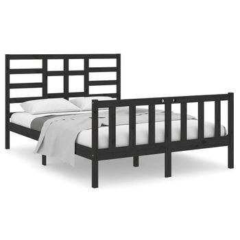 Estructura De Cama De Madera Maciza Negra 140x190 Cm Vidaxl