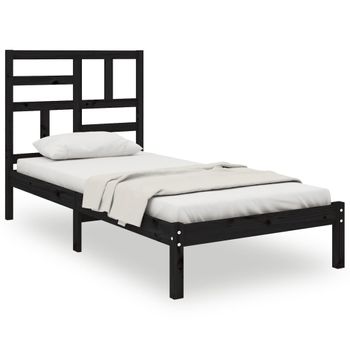 Estructura De Cama Madera Maciza Individual Negra 75x190 Cm Vidaxl