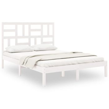 Estructura De Cama De Madera Maciza Blanca 135x190 Cm Vidaxl