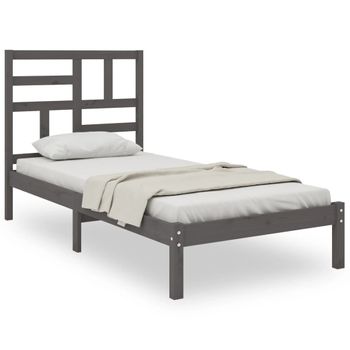 Estructura De Cama Madera Maciza De Pino Gris 90x200 Cm Vidaxl