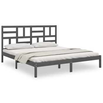 Estructura De Cama De Madera Maciza De Pino Gris 200x200 Cm Vidaxl