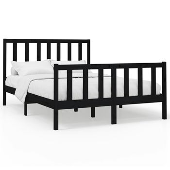 Estructura De Cama De Madera Maciza De Pino Negro 140x190 Cm Vidaxl