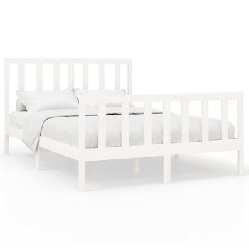 Estructura De Cama De Madera Maciza De Pino Blanco 160x200 Cm Vidaxl