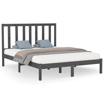 Estructura De Cama De Madera Maciza De Pino Gris 160x200 Cm Vidaxl