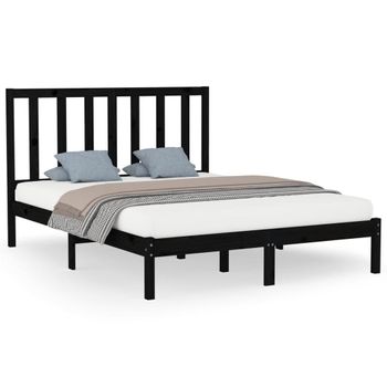 Estructura De Cama De Madera Maciza Negra 160x200 Cm Vidaxl