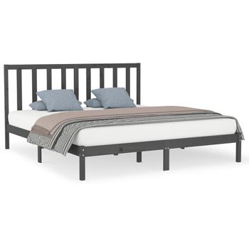 Estructura De Cama De Matrimonio Madera Maciza Gris 180x200 Cm Vidaxl