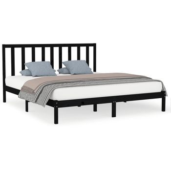 Estructura De Cama Madera Maciza Negro Supe King 180x200 Cm Vidaxl