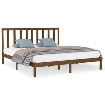 Estructura De Cama Madera Maciza De Pino Marrón Miel 200x200 Cm Vidaxl