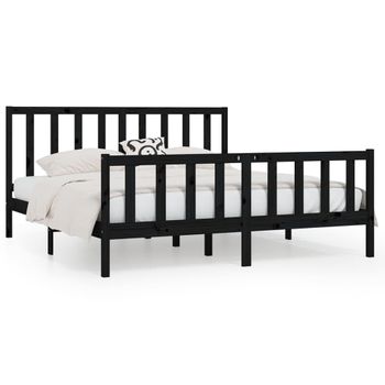 Estructura De Cama Madera Maciza Negro Supe King 180x200 Cm Vidaxl