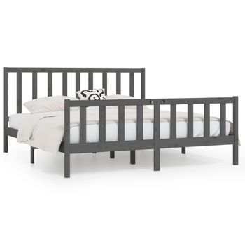 Estructura De Cama De Madera Maciza Gris 200x200 Cm Vidaxl