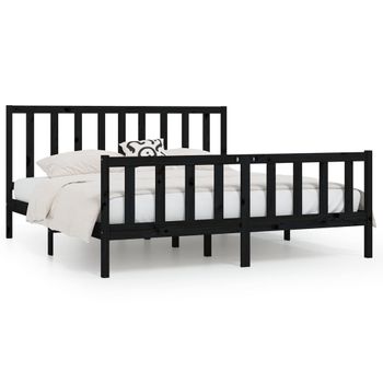 Estructura De Cama De Madera Maciza Negra 200x200 Cm Vidaxl