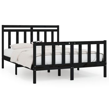 Estructura De Cama De Madera Maciza De Pino Negro 160x200 Cm Vidaxl