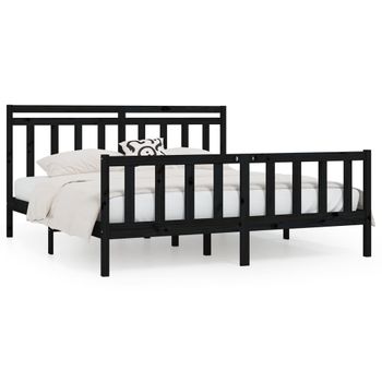 Estructura De Cama Madera Maciza Super King Negra 180x200 Cm Vidaxl