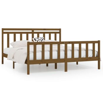 Estructura De Cama Madera Maciza Marrón Miel 200x200 Cm Vidaxl