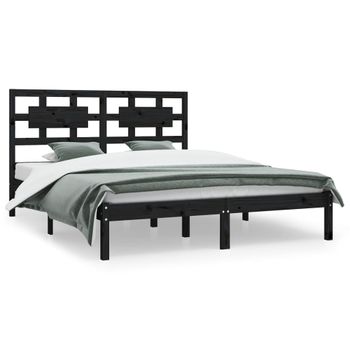 Estructura De Cama De Madera Maciza De Pino Negra 140x200 Cm Vidaxl