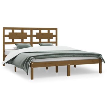 Estructura De Cama Madera Maciza De Pino Marrón Miel 200x200 Cm Vidaxl