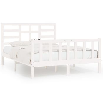 Cama doble de madera blanca 180 x 200 cm estilo minimalista escandinavo  Giverny