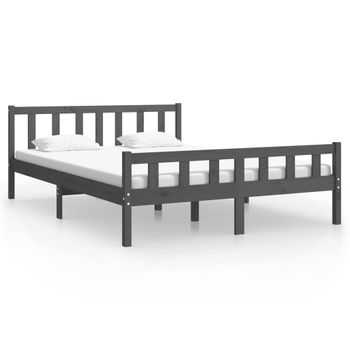 Estructura De Cama De Madera Maciza Gris 140x200 Cm Vidaxl