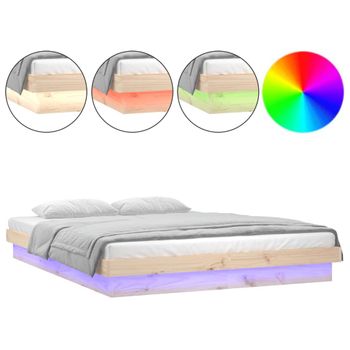 Estructura De Cama Con Led Madera Maciza King Size 150x200 Cm Vidaxl