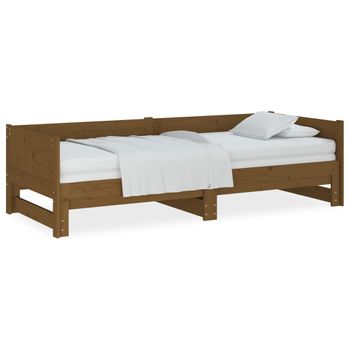 Sofá Cama Extraíble Madera Maciza Marrón Miel 2x(80x200) Cm Vidaxl