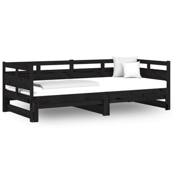 Sofá Cama Extraíble Madera Maciza De Pino Negro 2x(80x200) Cm Vidaxl